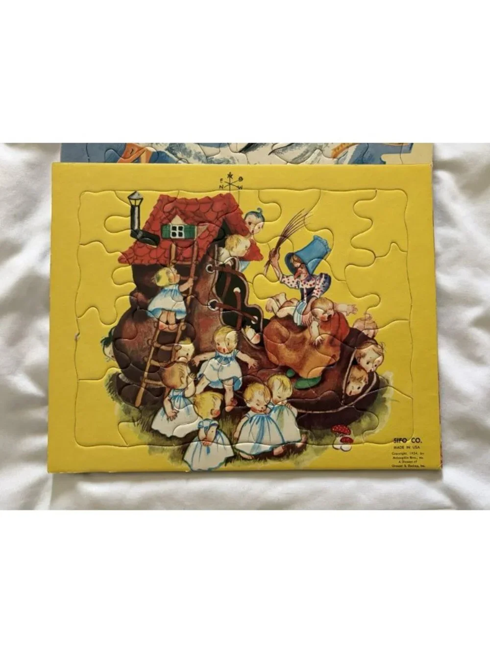 Vntg 1956 SIFO Fiberboard Inlay Puzzles FOUR in Original Box Nursery Rhyme 9Z1
